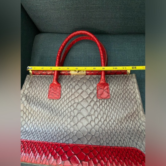 Vintage Pelle Di Giada Made in Italy, animal Print Gray & Red Leather Handbag - Picture 16 of 16
